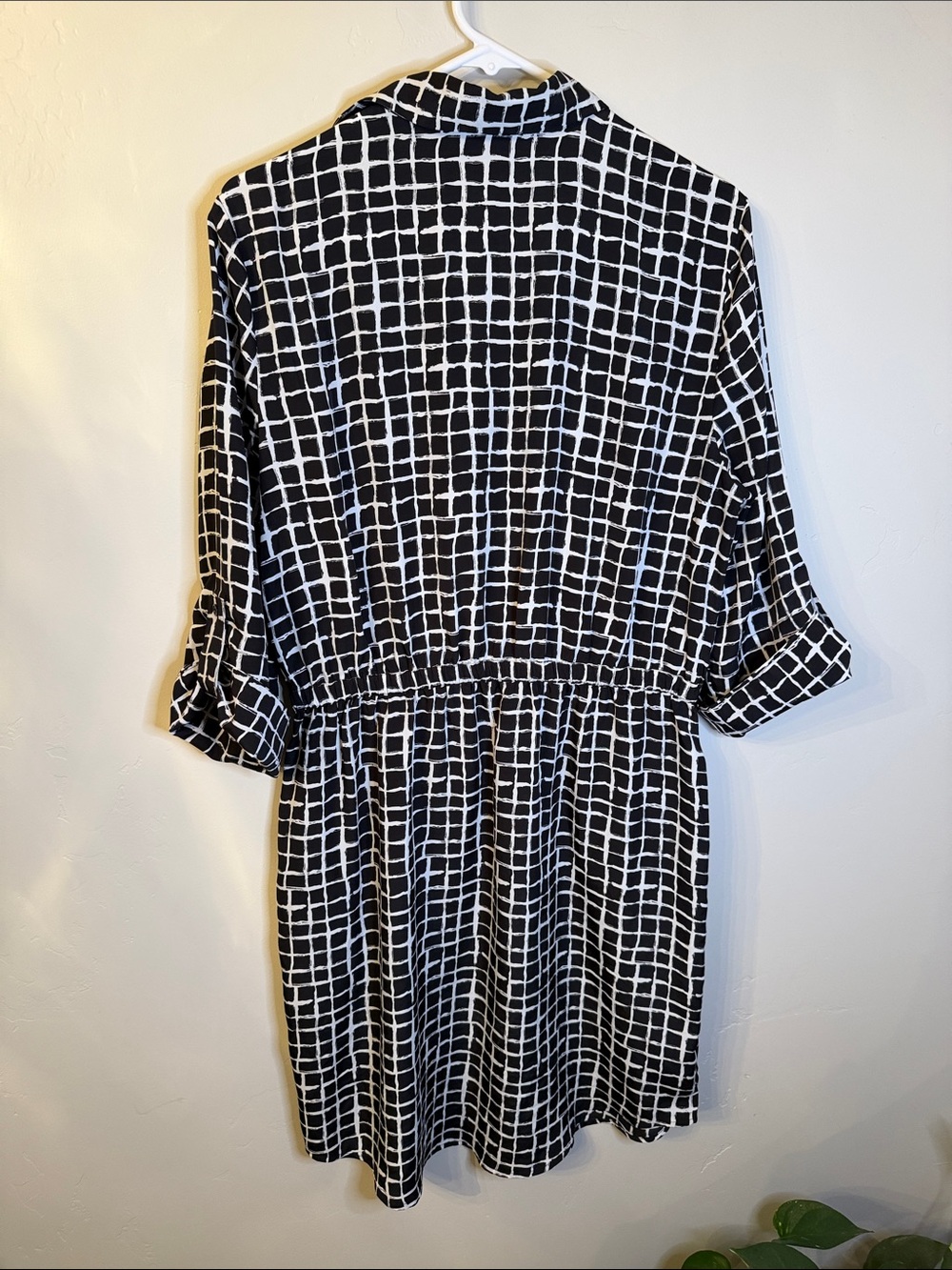 LOFT Black & White Grid Shirt Dress - Picture 3 of 3
